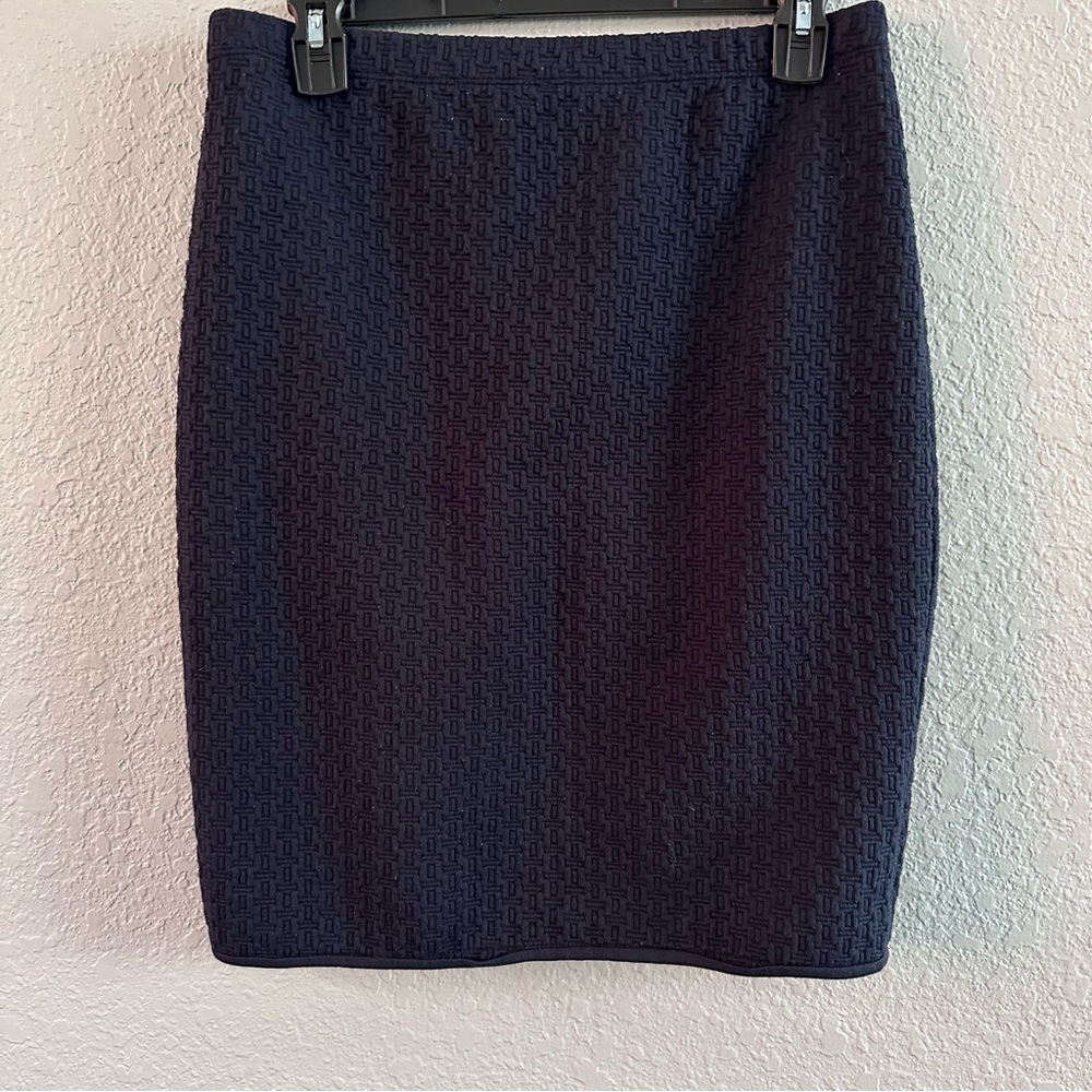 Max Studio Textured Knit Pencil Skirt Navy Blue Geometric Pattern Women’s M